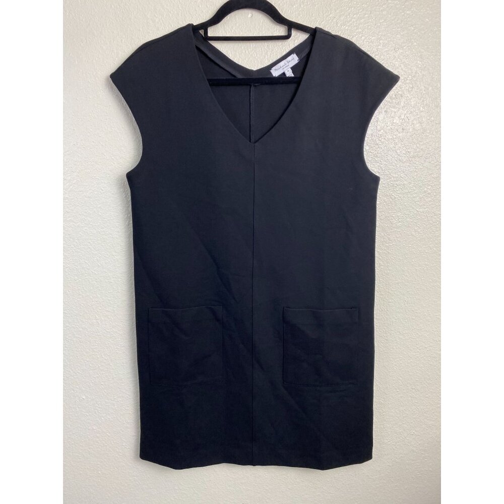 Michael Stars Sleeveless V Neck Ponte Knit Relaxed Black Dress Women Medium LBD‎